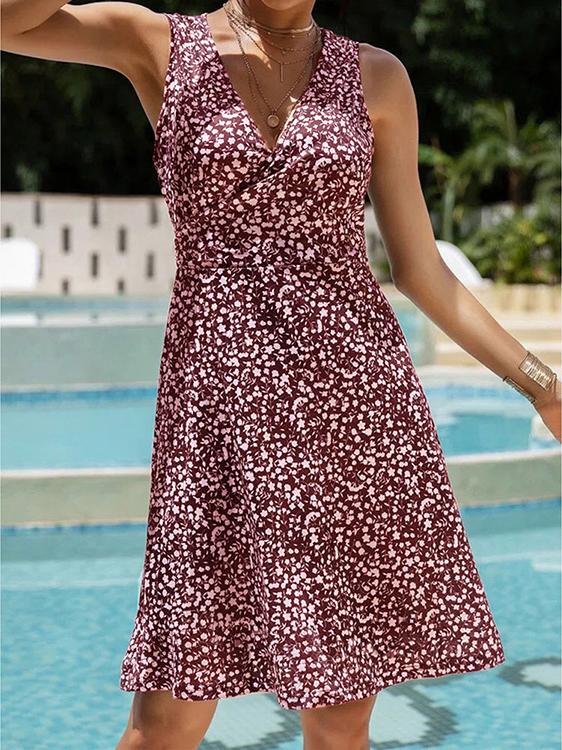 V-Neck Floral Lace-Up Sleeveless Casual Dress - LuckyFash™