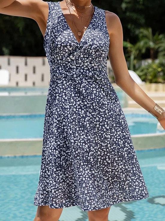 V-Neck Floral Lace-Up Sleeveless Casual Dress - LuckyFash™