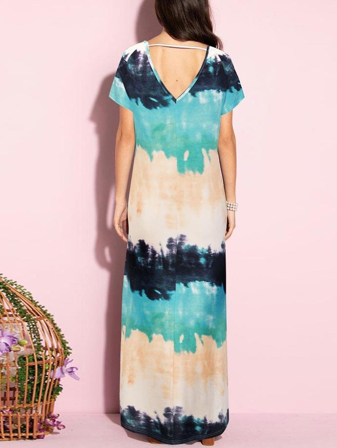 V-neck Open Back Color Block Dress - LuckyFash™