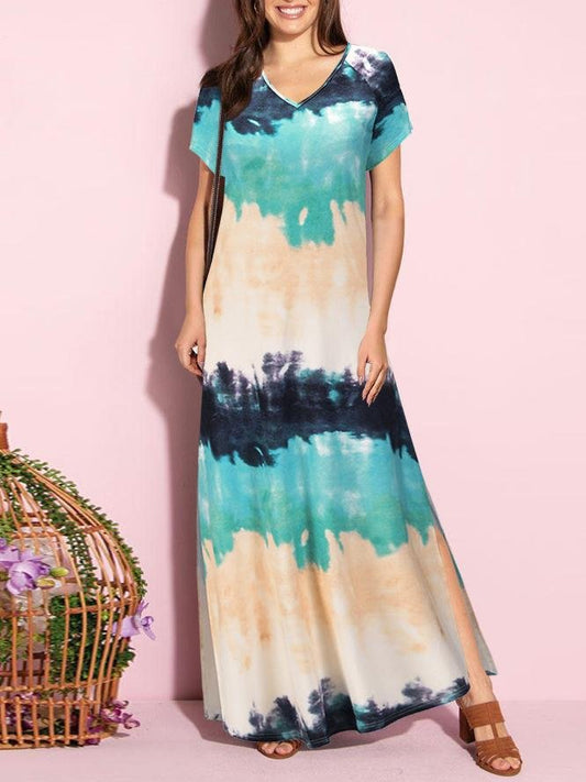 V-neck Open Back Color Block Dress - LuckyFash™