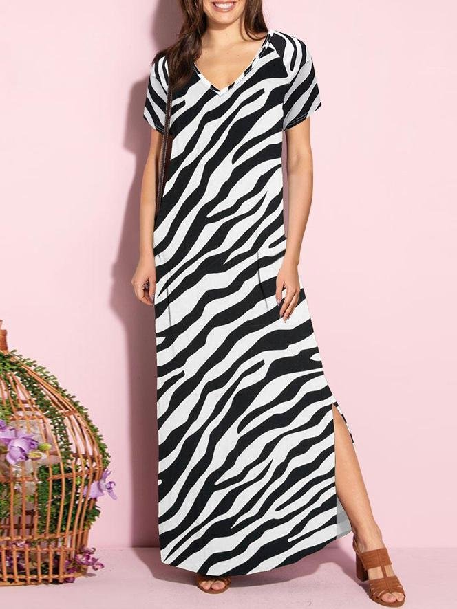 V-neck Open Back Zebra Printed Dress - LuckyFash™