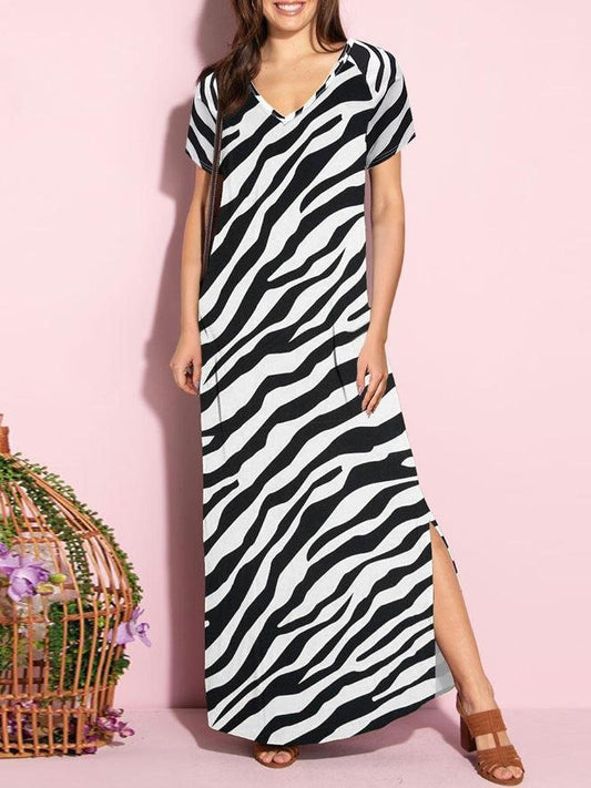 V-neck Open Back Zebra Printed Dress - LuckyFash™