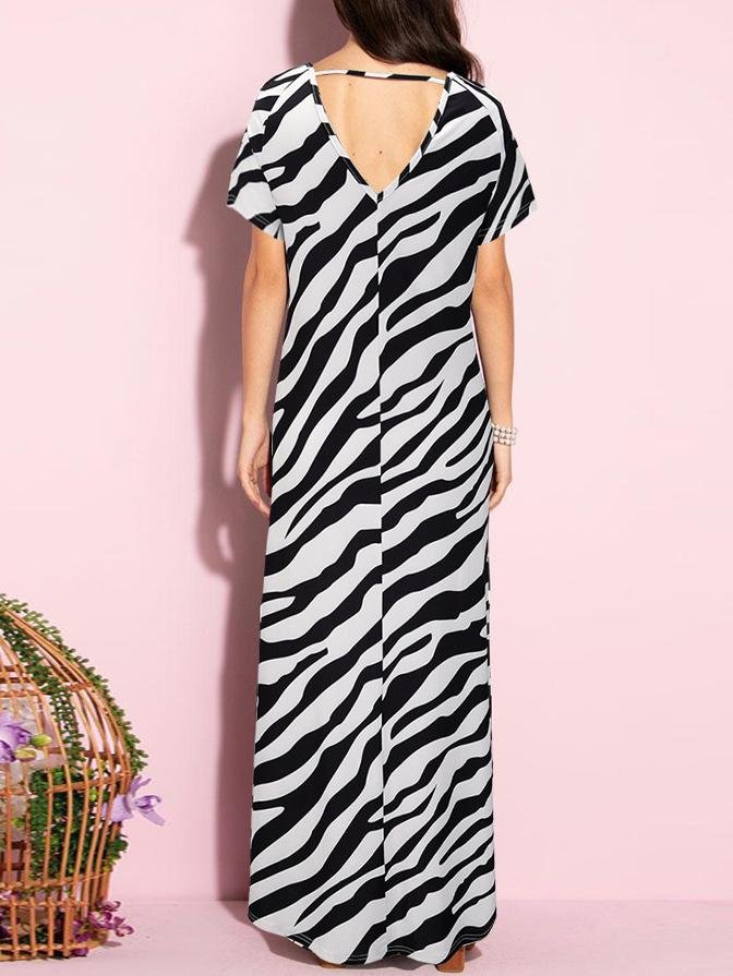 V-neck Open Back Zebra Printed Dress - LuckyFash™