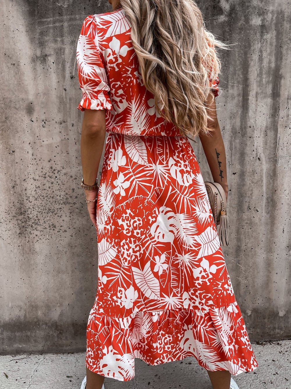 V-neck Print Split Long Dress - LuckyFash™