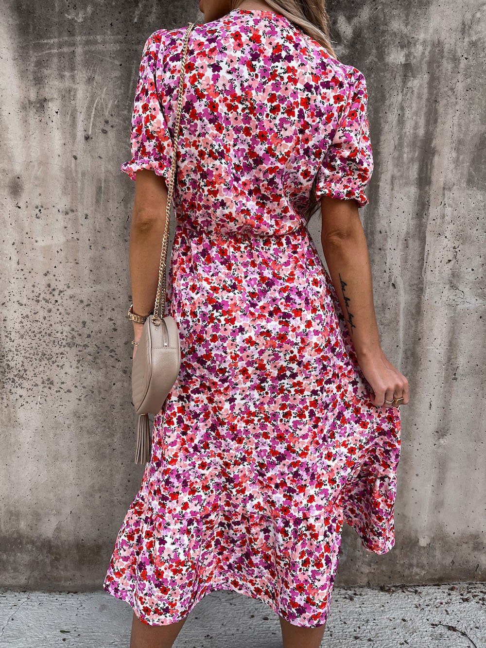 V-neck Print Split Long Dress - LuckyFash™