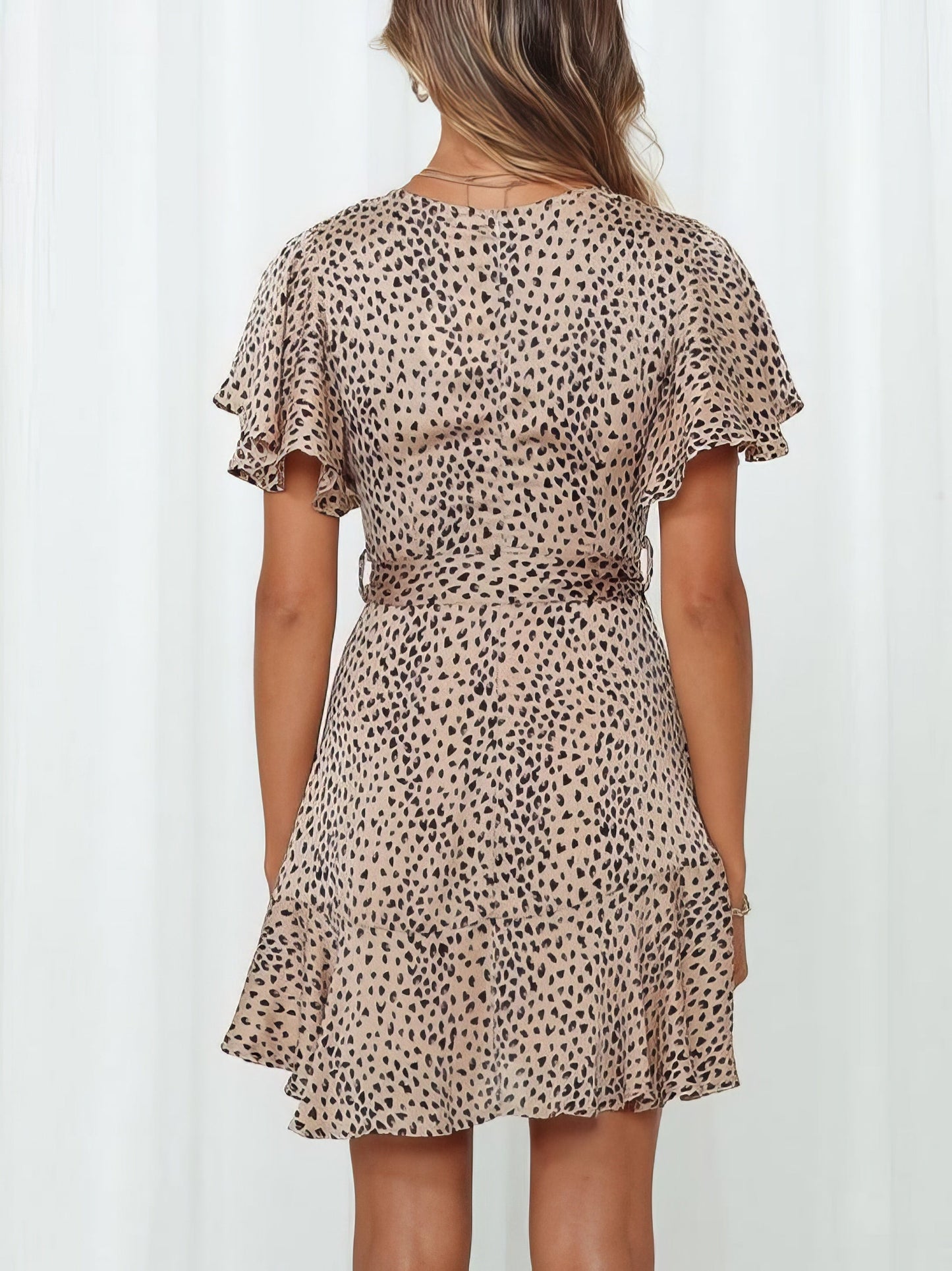 V-neck Ruffled Belt Wrap Mini Dress - LuckyFash™