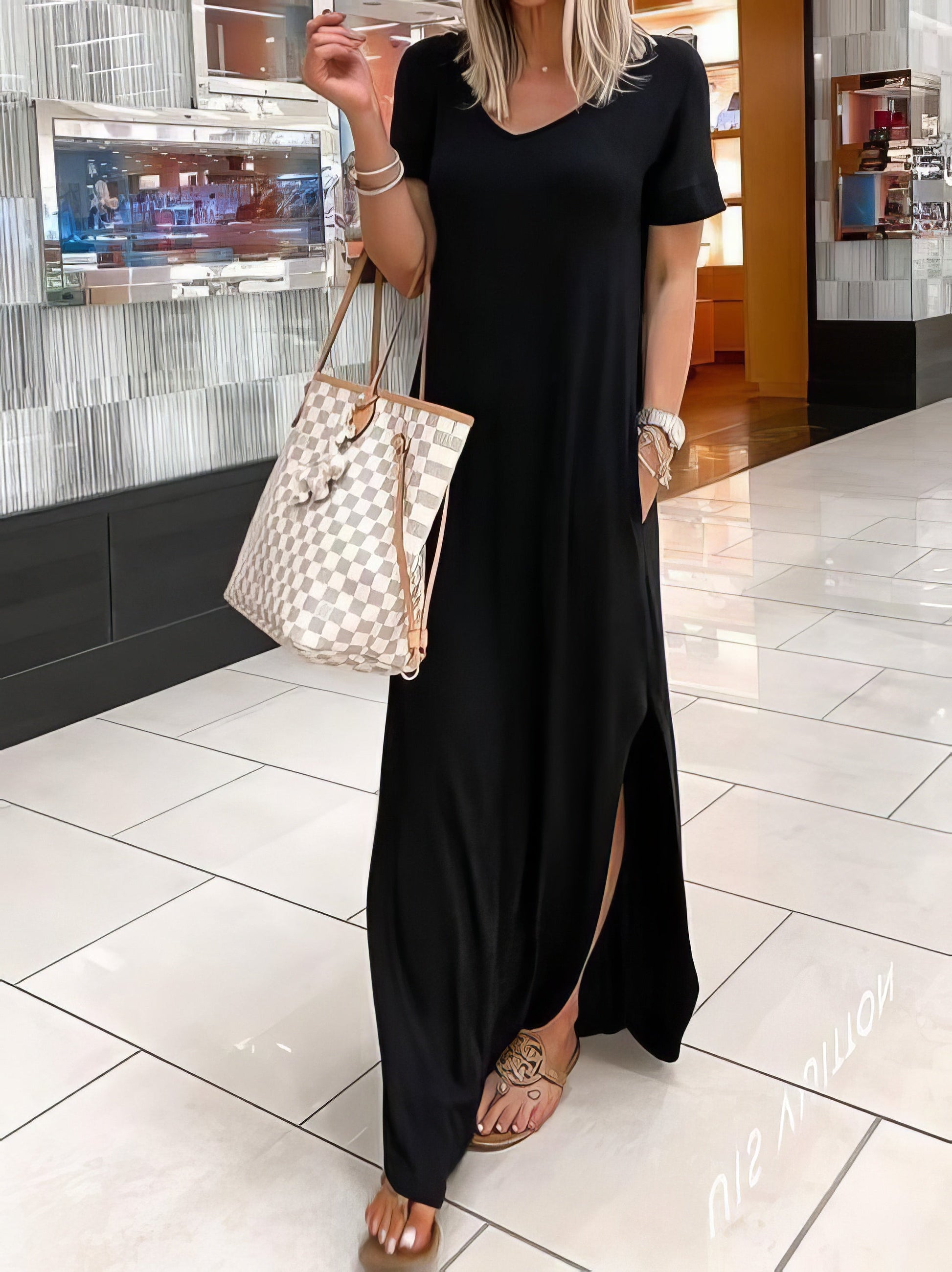 V-Neck Short Sleeve Casual Pocket Dress - LuckyFash™