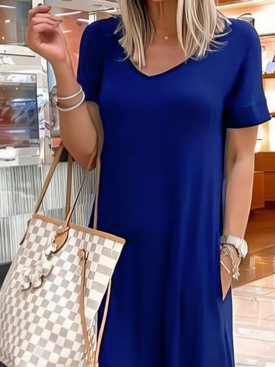 V-Neck Short Sleeve Casual Pocket Dress - LuckyFash™