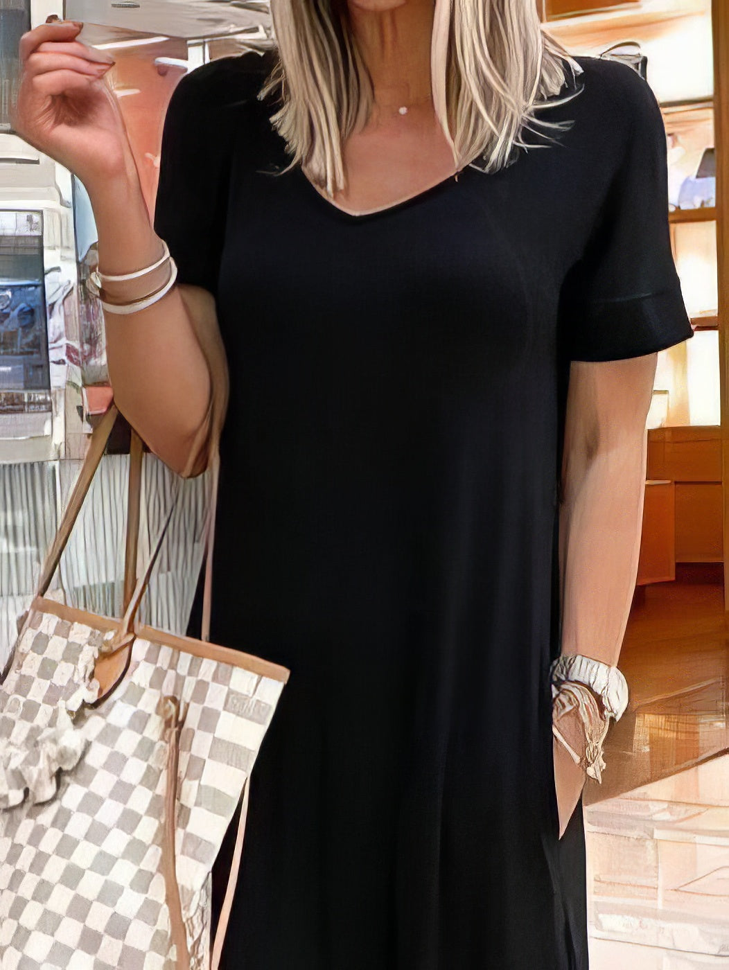 V-Neck Short Sleeve Casual Pocket Dress - LuckyFash™