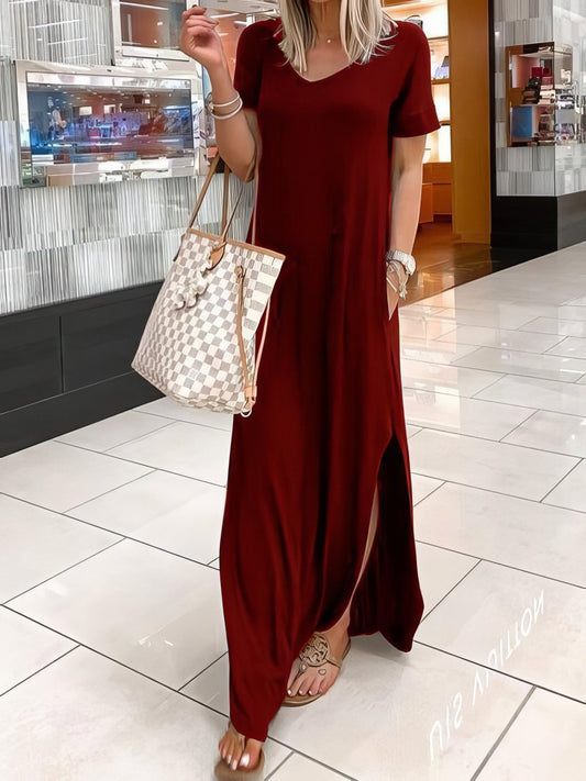 V-Neck Short Sleeve Casual Pocket Dress - LuckyFash™