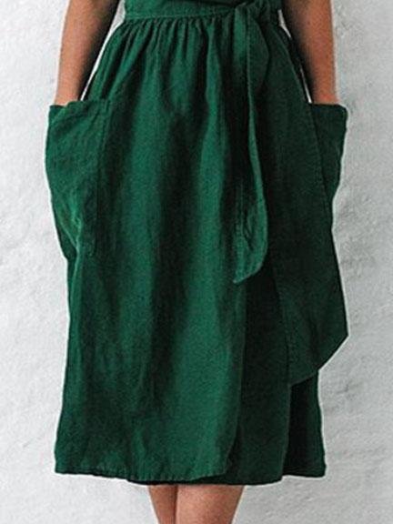 V-neck Short Sleeve Pocket Solid Color Dress - LuckyFash™