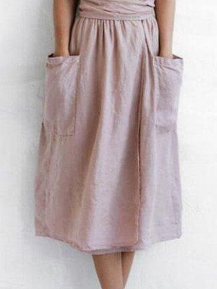 V-neck Short Sleeve Pocket Solid Color Dress - LuckyFash™