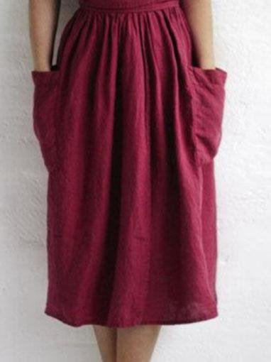 V-neck Short Sleeve Pocket Solid Color Dress - LuckyFash™