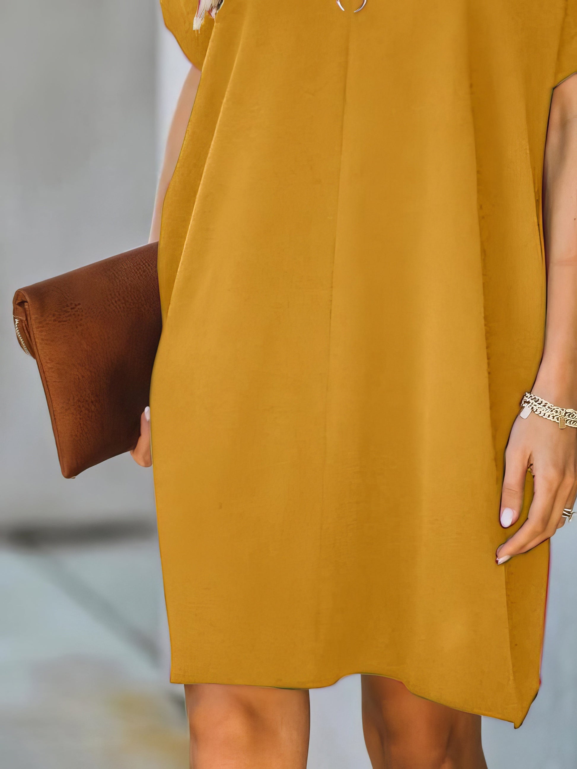 V-neck Short Sleeve Solid Color Loose Dress - LuckyFash™