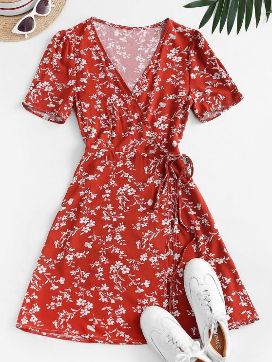 V Neck Tiny Floral Wrap Dress - LuckyFash™