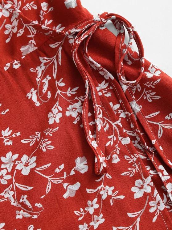 V Neck Tiny Floral Wrap Dress - LuckyFash™