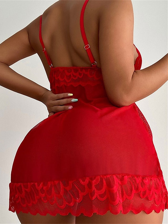 Women's Lace Dress Strap Dress Mini Dress Sexy Cozy Lace Mesh Leopard Straps Home Lounge Black Wine 2023 Summer Spring S M L XL - LuckyFash™