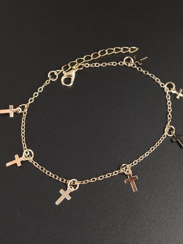 Ankle Bracelet Stylish Simple Women's Body Jewelry For Daily Date Classic Alloy Cross Silver Gold 1PC - LuckyFash™