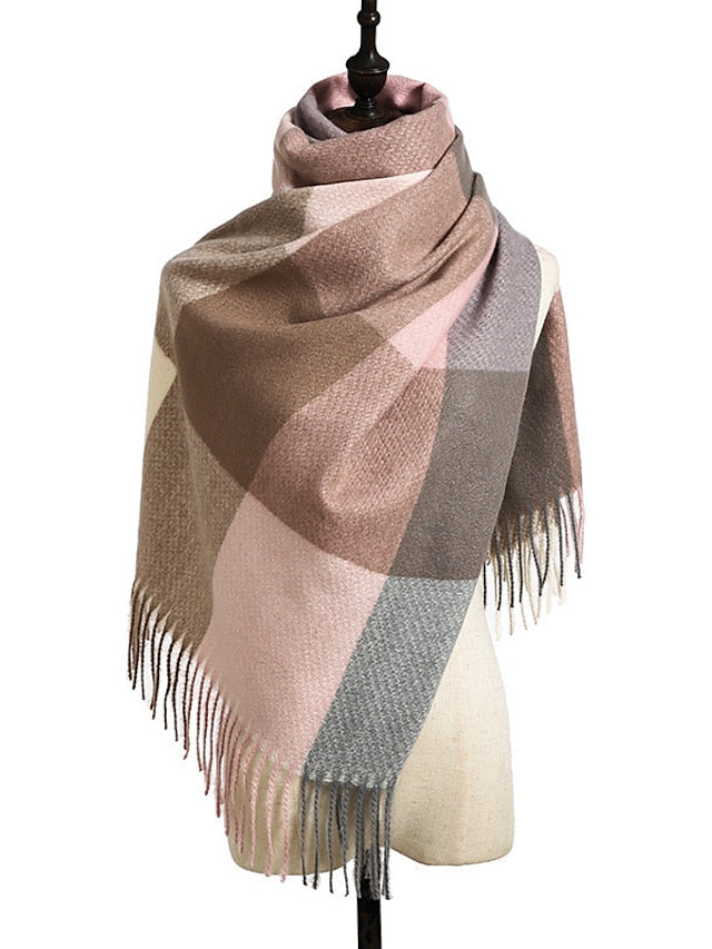 Shawls & Wraps Outdoor Dailywear Holiday Yellow Blue Orange Scarf Plaid for Women - LuckyFash™