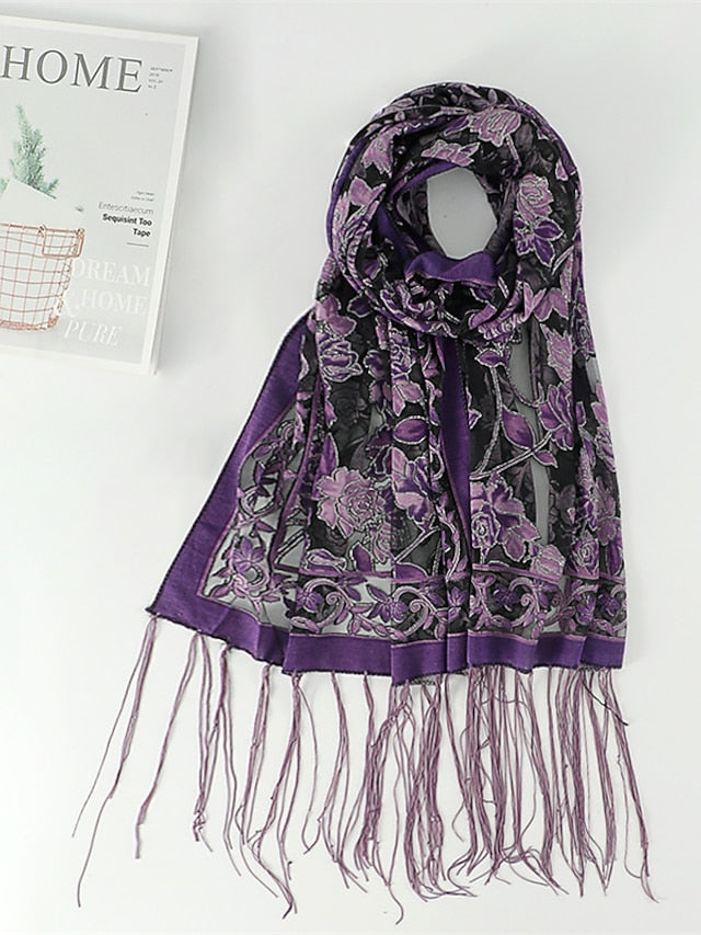 Fashion Women Viscose Scarf Laser Cut Lace Floral Patchwork Tassel Hijab Shawls and Wraps Female Foulards Echarpe for Women - LuckyFash™