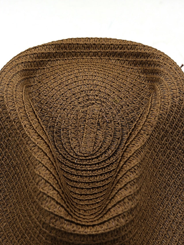 Ethnic Style Hat Cowboy Men Straw Panama Hat Belt Cow Decorate Wide Brimmed Hats For Summer Khaki Women Hat New Arrival - LuckyFash™