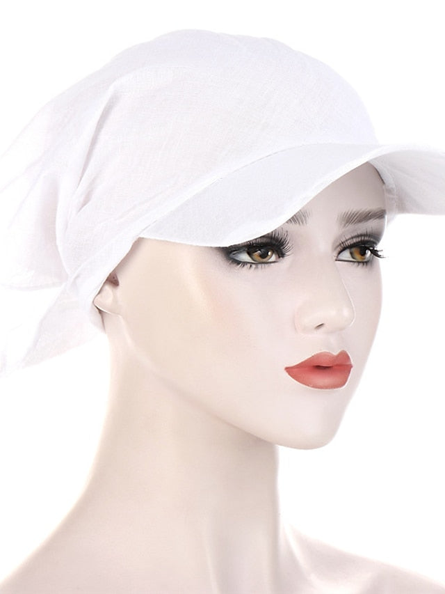 Women Classic Turban Hat Solid Color Outdoor Brim Sunshade Hats Female with Scarf Cap Soft Headscarf Beanie Baseball Cap - LuckyFash™