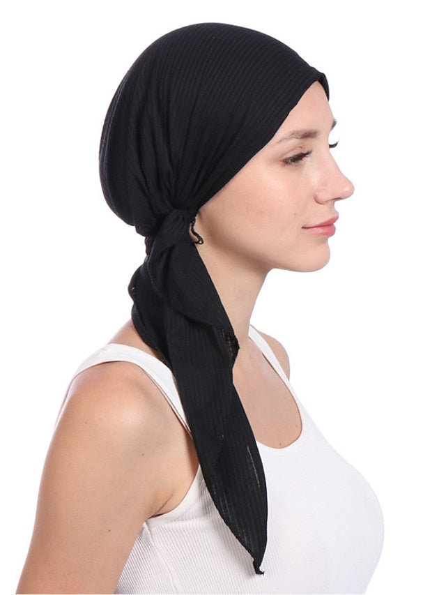 New Elastic Cotton Solid Color Wrap Head Scarf Hats Muslim Turban Bonnet For Women Inner Hijab Hat Fashion Female Turbantes Caps - LuckyFash™