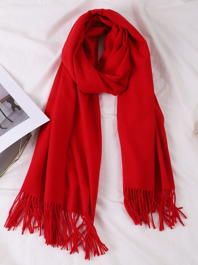 Women's Women's Shawls & Wraps Party Black Scarf Pure Color / Basic / Red / Fall / Winter / Polyester - LuckyFash™