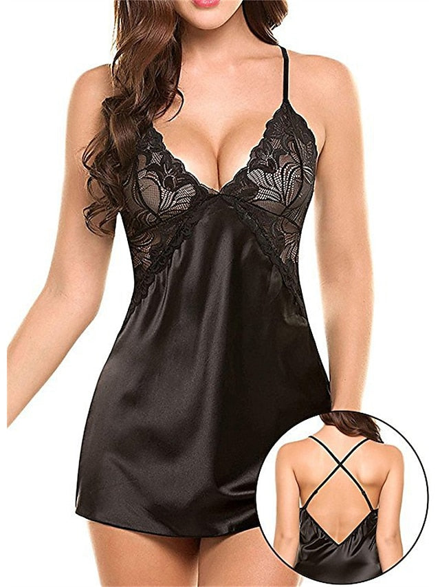 Women's Lace Dress Summer Dress Mini Dress Cute Sexy Lace Backless Solid Color Strap Home Lounge Black Pink 2023 Summer Spring S M L XL - LuckyFash™