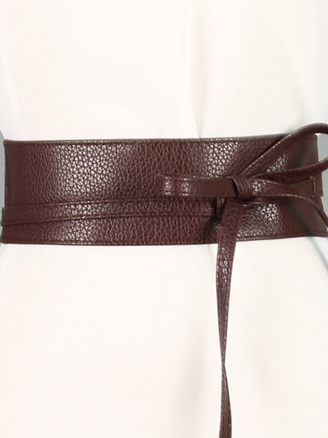 Women's Unisex Wide Belt PU Leather Buckle Free Knot Decor Casual Classic Party Daily White Black Coffee - LuckyFash™