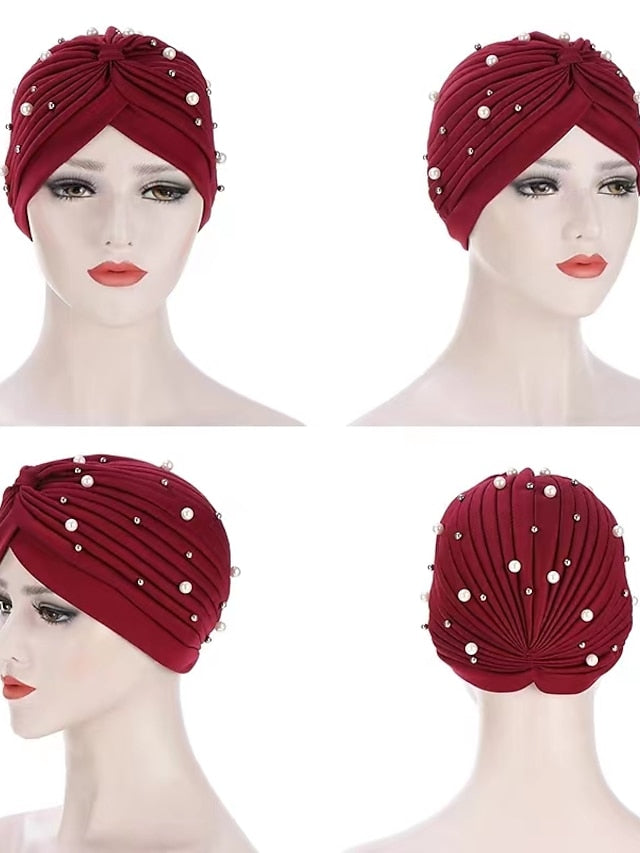 Boutique Solid Folds Pearl Muslim Turban Scarf Women Elastic Islamic Inner Hijab Caps Arab Wrap Head Femme Musulman Turbante - LuckyFash™