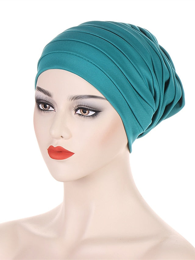 Candy Color Ladies Head Wraps Muslim Hijab Bonnets Fashion Headgear Trendy Elastic Full Body Pleated Turban Cap for Women - LuckyFash™