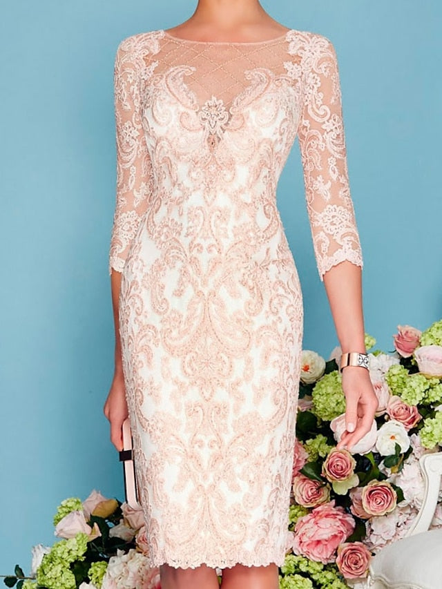 Women‘s Lace Dress Dress Set Midi Dress Pink Yellow Light Green Light gray Light Blue White 3/4 Length Sleeve Floral Pure Color Lace Summer Spring Crew Neck Elegant Classic Party 2023 S M L XL XXL 3XL - LuckyFash™