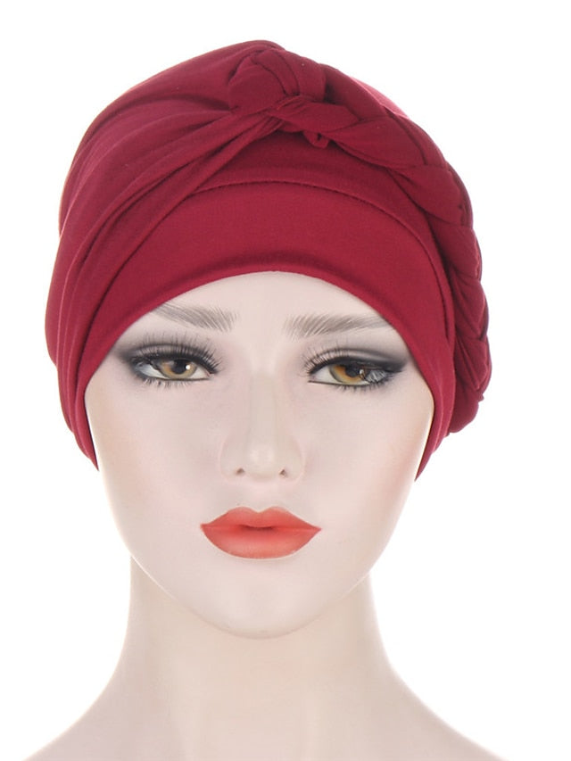Women Lady Muslim One Half Braid Head Turban Wrap Cover Soft Hat Hair Loss Bonnet Beanies - LuckyFash™