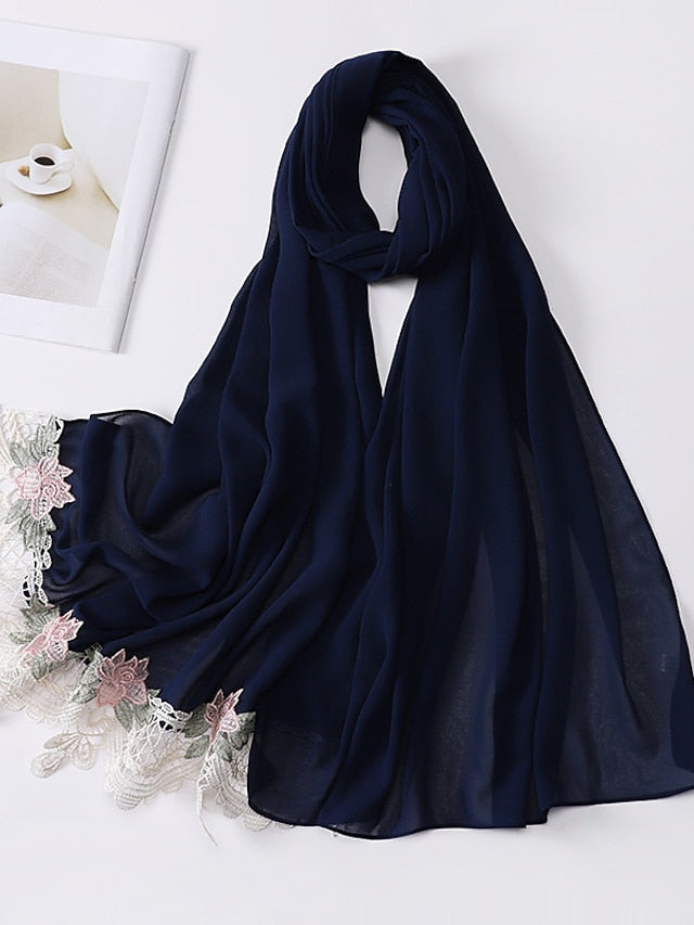 Sweet Style Muslim Lace Hijab Good Stitching Plain Scarf Premium Chiffon Scarf Shawl Islamic Soft Turban Head Wraps Headband - LuckyFash™