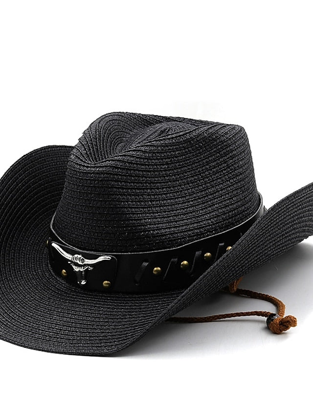 Ethnic Style Hat Cowboy Men Straw Panama Hat Belt Cow Decorate Wide Brimmed Hats For Summer Khaki Women Hat New Arrival - LuckyFash™
