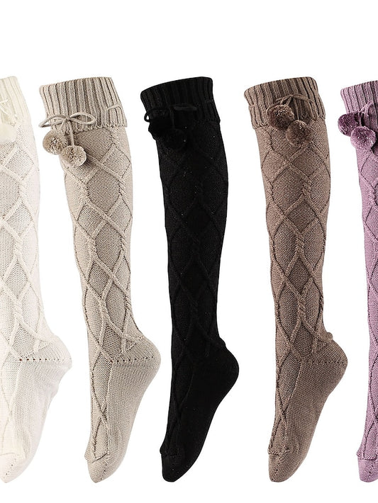 Women's Knee High Socks Home Daily Holiday Solid Color Polyester Spandex Basic Classic Warm Cute 1 Pair - LuckyFash™