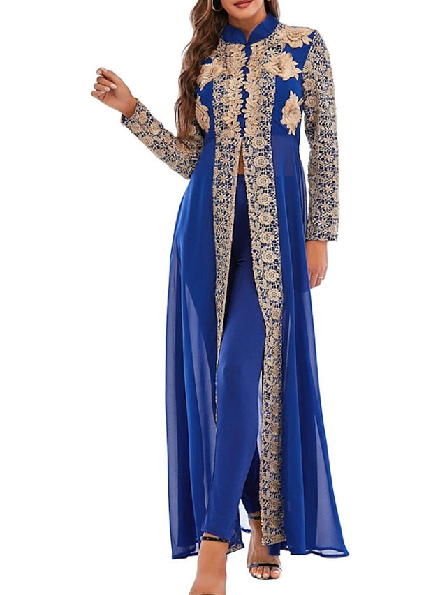 Kaftan Dress Long Dress Maxi Dress Green Black Blue Long Sleeve Floral Embroidered Spring Stand Collar Romantic Spring Dress Summer Dress  S M L XL XXL for Women - LuckyFash™