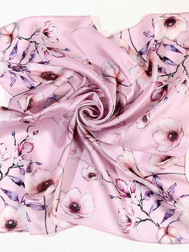 Fashion Scarf For Women Floral Print Silk Satin Hijab Scarfs Small Square Spring Summer Neckerchief Bandana Scarves For Ladies - LuckyFash™