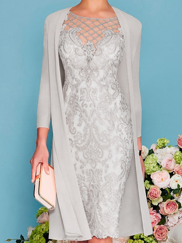 Women‘s Lace Dress Dress Set Midi Dress Pink Yellow Light Green Light gray Light Blue White 3/4 Length Sleeve Floral Pure Color Lace Summer Spring Crew Neck Elegant Classic Party 2023 S M L XL XXL 3XL - LuckyFash™