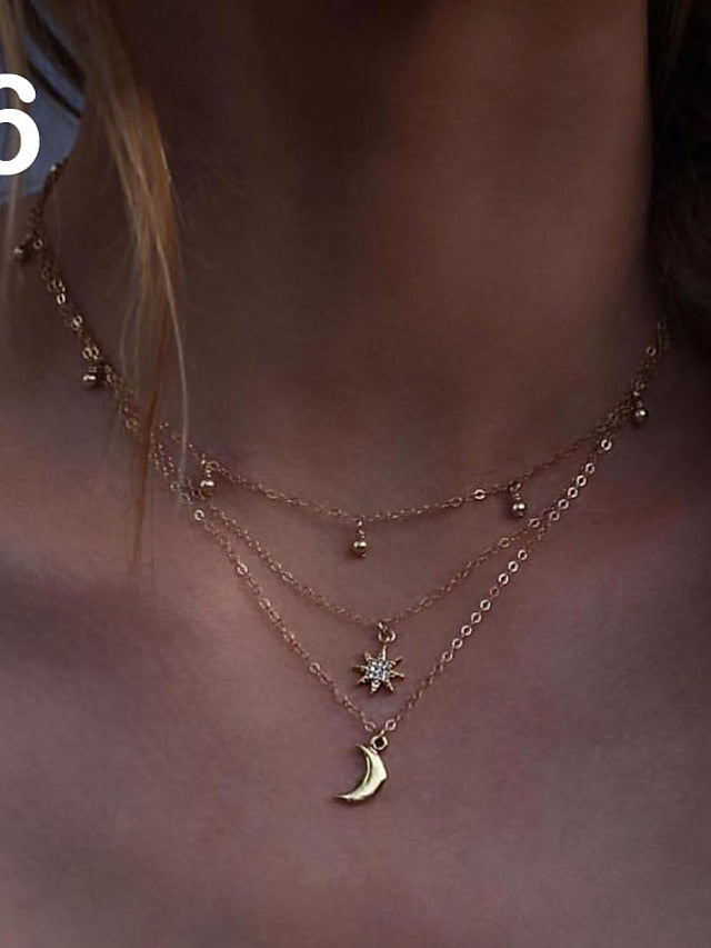 Choker Necklace Charm Necklace Layered Star Ladies Punk Lolita Bohemian Fashion Rhinestone Alloy Gold Layer Necklace 1 Layer Necklace 2 Layer Necklace 3 Layer Necklace 4 40 cm Necklace Jewelry - LuckyFash™