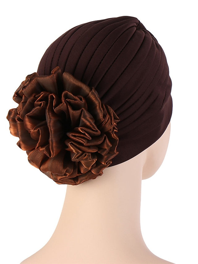 Female Stylish Indian Big Flower Solid Color Turban Hat Comfortable Women Muslim Pullover Hat African Head Wrap Hijab Cap Headwear - LuckyFash™