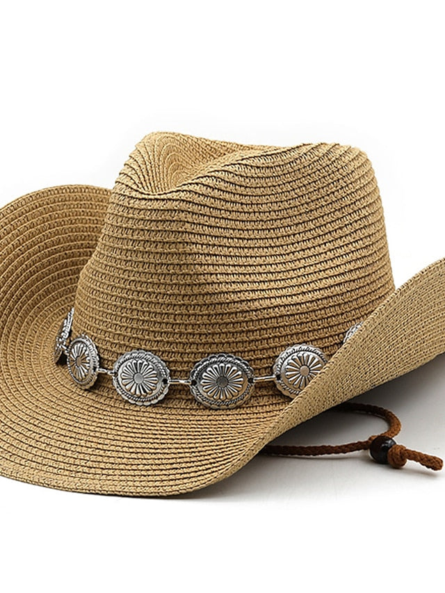 New Summer Men Women Straw Hollow Western Cowboy Hat Elegant Lady Punk Cowgirl Outdoor Jazz Beach with Adjustable Rope Sun Hat - LuckyFash™