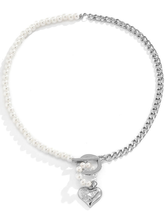 Women's necklace Chic & Modern Street Fashion Geometric Imitation Pearl Heart Pendant Retro Charm Necklaces / Summer / Dailywear - LuckyFash™