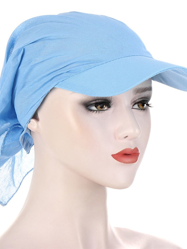 Women Classic Turban Hat Solid Color Outdoor Brim Sunshade Hats Female with Scarf Cap Soft Headscarf Beanie Baseball Cap - LuckyFash™