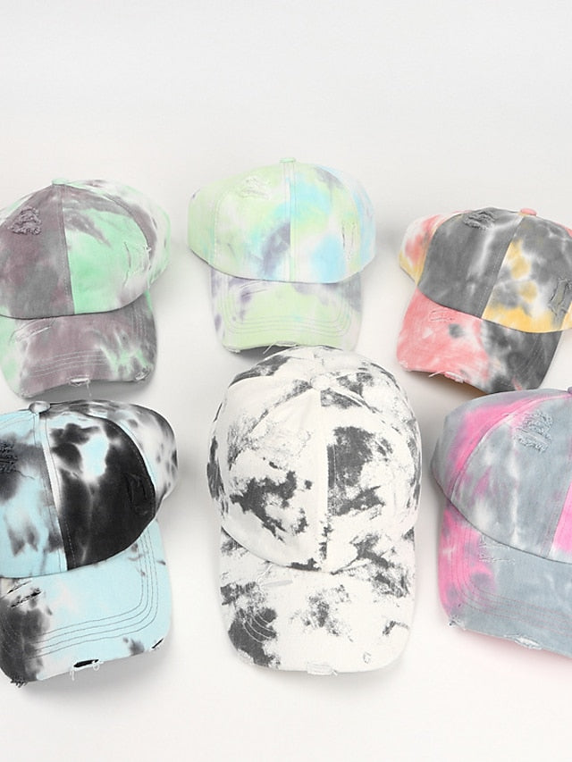 Hole Style New Tie Dye Irregular Gradient Baseball Cap Men's And Women's Colorful Cap Outdoor Sun Protection Adjustable Hat - LuckyFash™