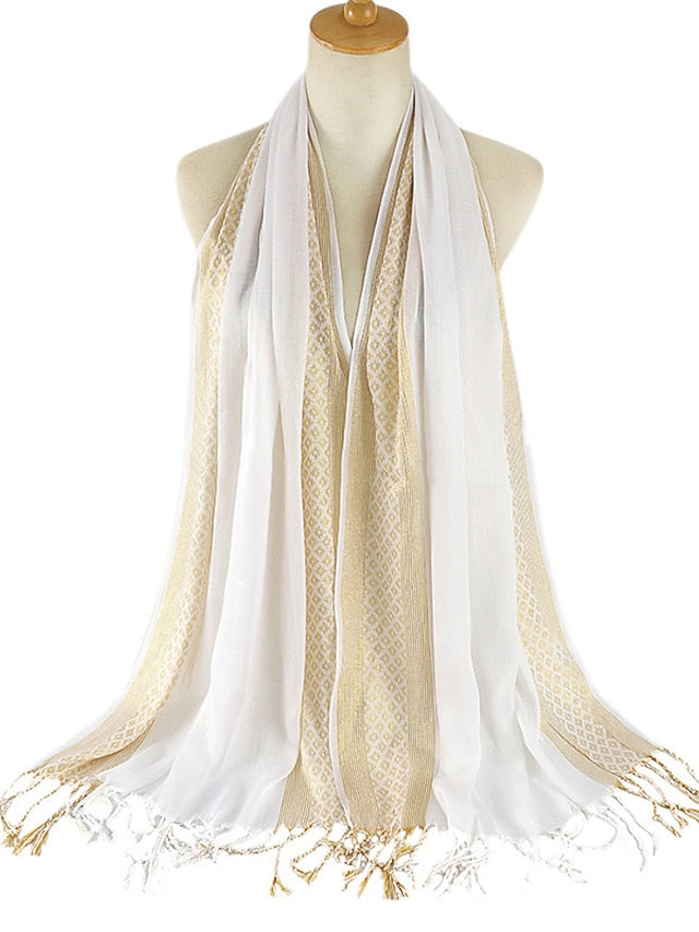 Plain Fashion Print Glitter Tassels Plaid Stripe Scarf Long Hijab Muslim Scarves/scarf for Women - LuckyFash™