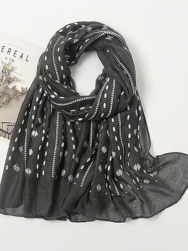 Women Fashion Solid Colors Scarf Print White Polka Dot Scarves Women Muslim Hijab Long Shawl Arab Turban 185*85cm for Women - LuckyFash™