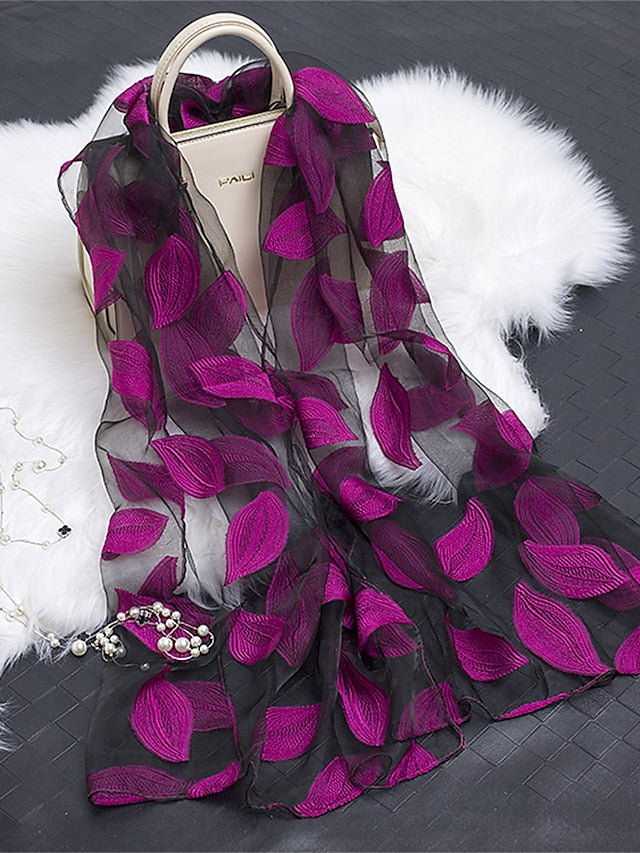 Women's Women's Shawls & Wraps Street Daily Date Wine Green Scarf Florals / Party / Silk / Cute / Fall / Winter - LuckyFash™