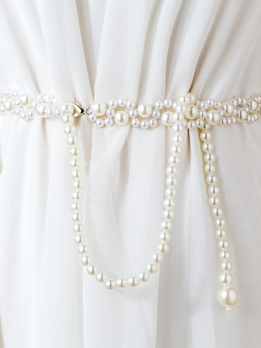 Women's Belt Baroque Pearls Silver Chain Outdoor Carnival Pure Color / Spring / Summer / Fall / Winter / White - LuckyFash™